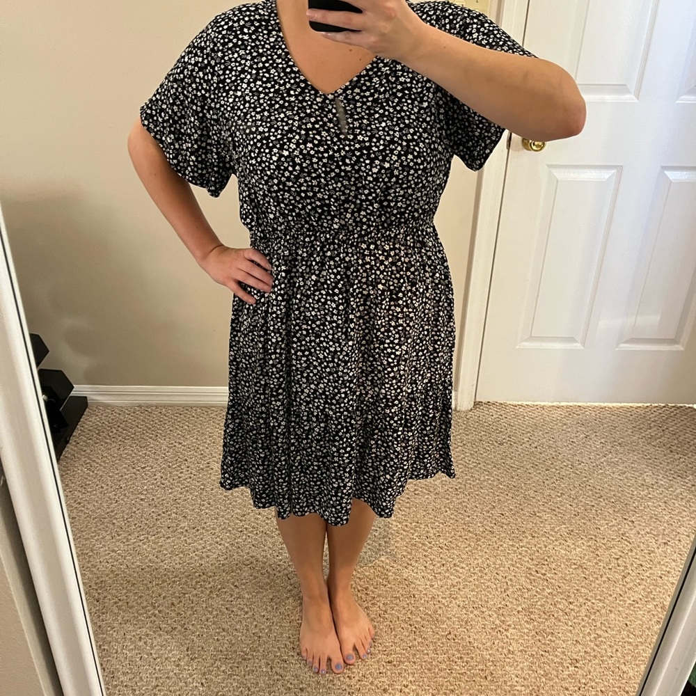 Pink Rose brand black floral dress, 1X, worn once